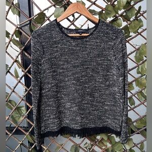 Theory Vendla black and white fringe top